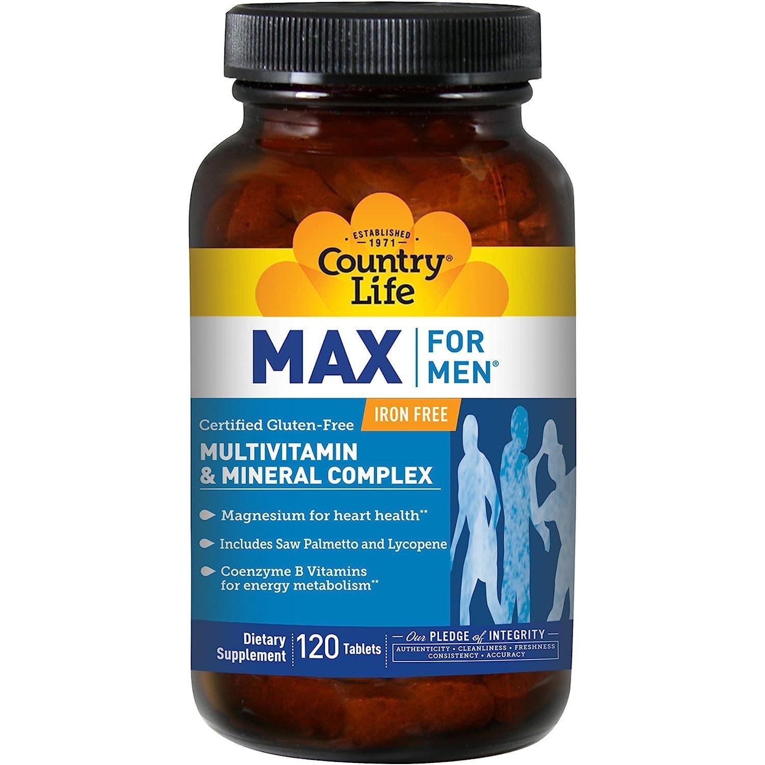 Country Life Max for Men Multivitamin & Mineral Complex Iron Free with Saw Palmetto Gluten Free 120 Tablet