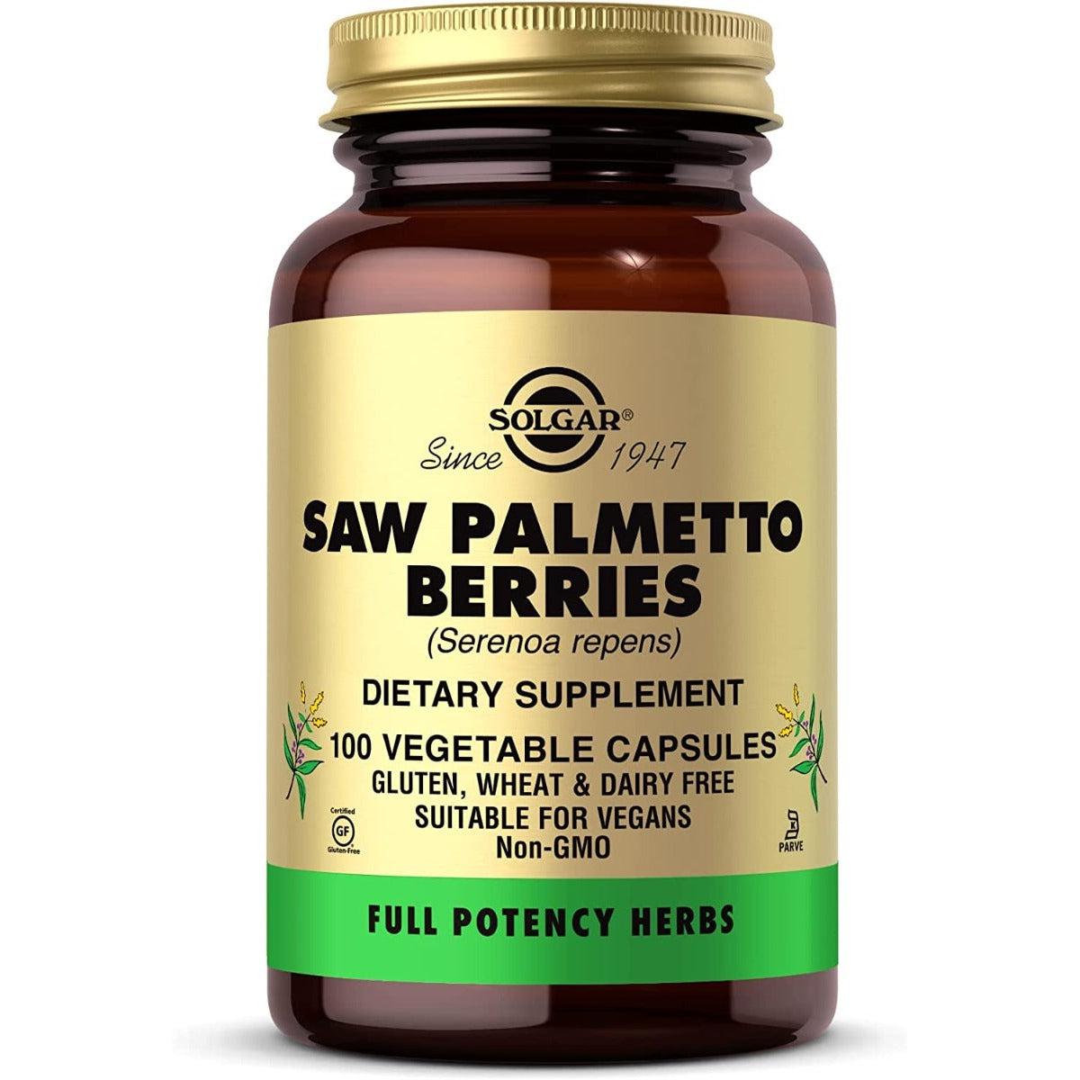 Solgar Saw Palmetto Berries Full Potency Non-GMO Vegan Gluten Free Dairy Free 100 Veg Capsules