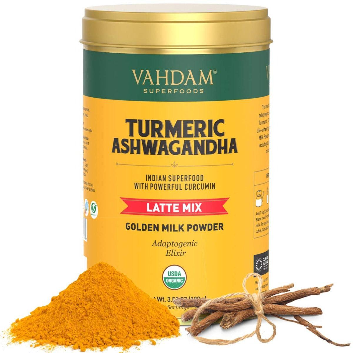 VAHDAM Organic Turmeric Ashwagandha Latte Mix Golden Milk Powder 100g