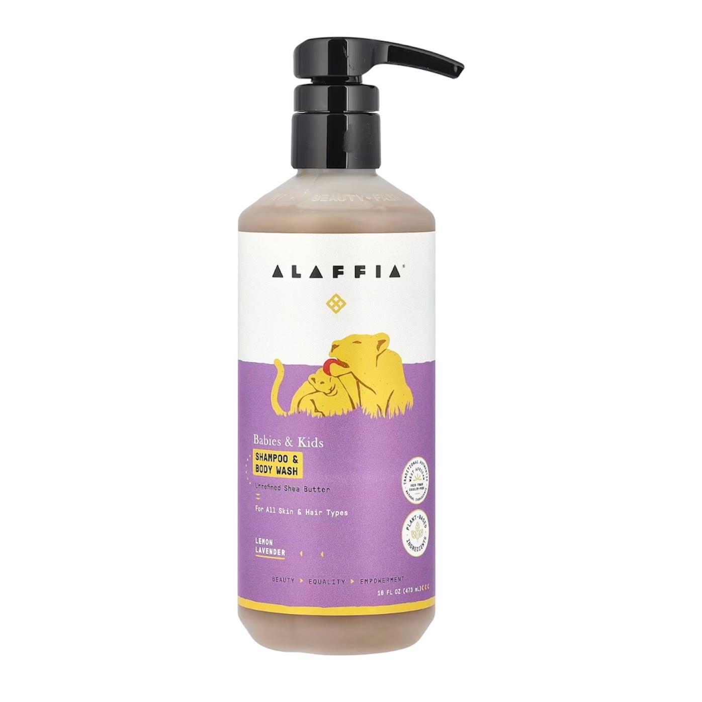 Alaffia Babies and Kids Shampoo and Body Wash, Gentle and Calming Support for Soft Hair and Skin with Shea Butter, Lemon Lavender 473ml