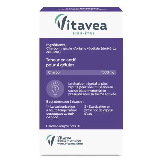 Vitavea Vegetable Activated Charcoal 1000 mg 40 Capsules