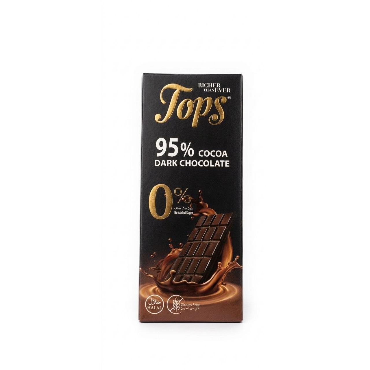 Tops 0% No Added Sugar 95% Cocoa Dark Chocolate - 50g