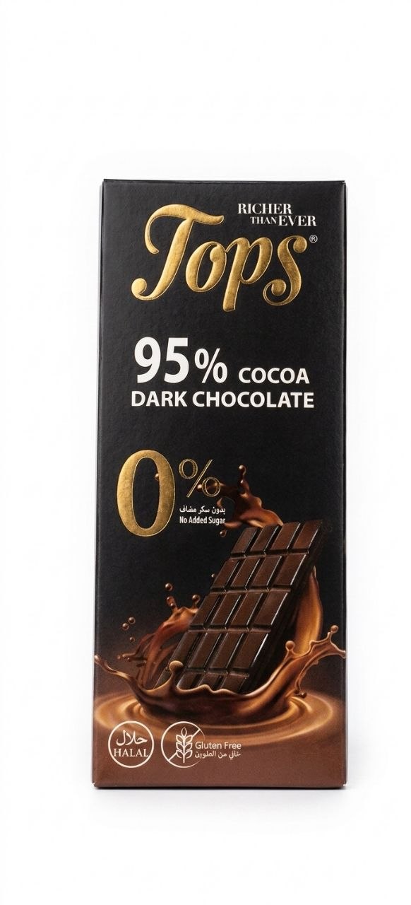 Tops 0% No Added Sugar 95% Cocoa Dark Chocolate - 50g