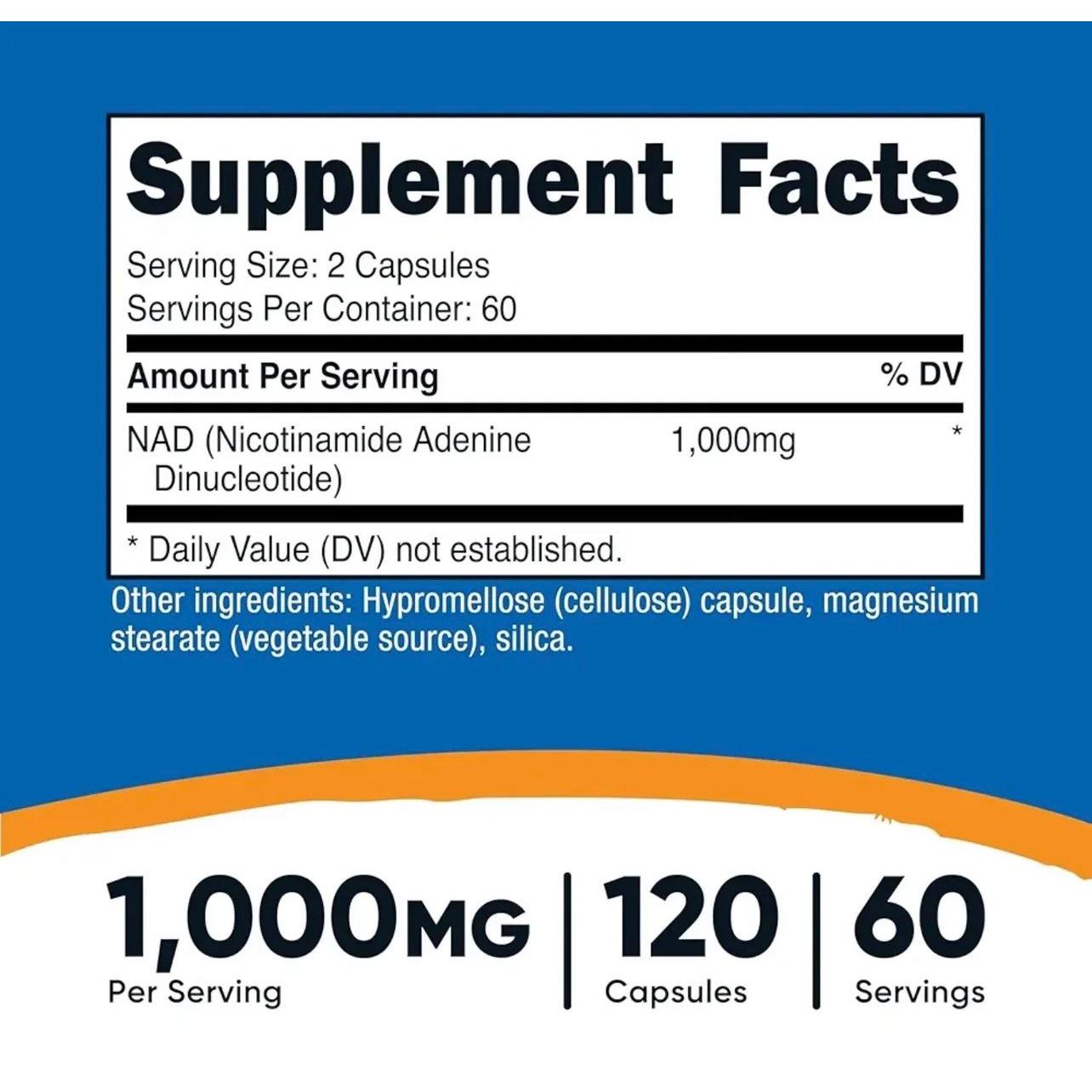 Nutricost NAD+ Supplement 1,000mg per Serving,120 Capsules (Nicotinamide Adenine Dinucleotide) - 60 Servings, Gluten-Free, Vegan