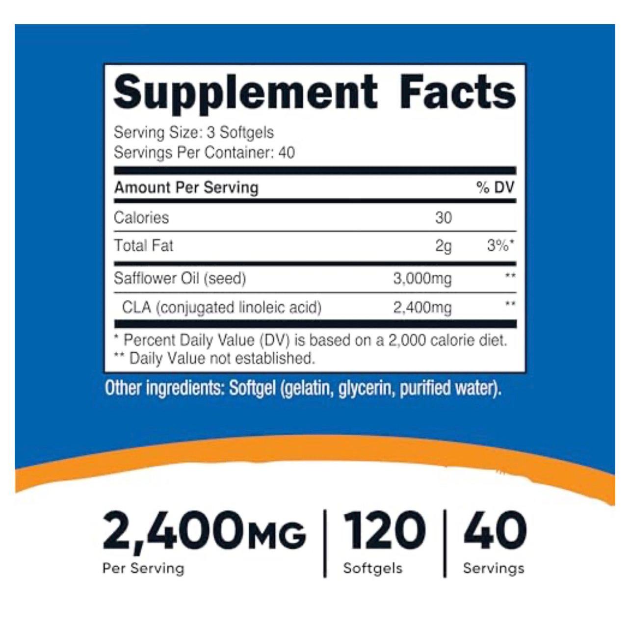 Nutricost CLA (Conjugated Linoleic Acid) 2,400mg, 120 Softgels - Gluten Free, Non-GMO, 800mg Per Softgel