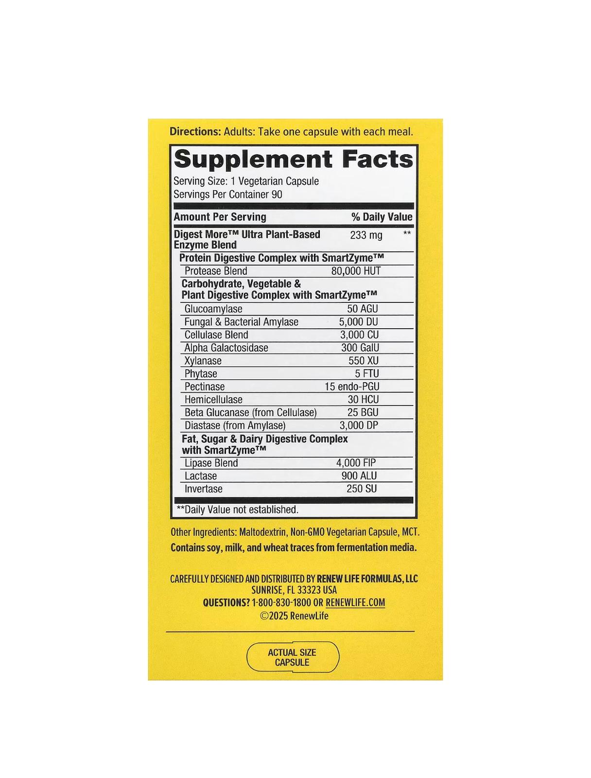 Renew Life Digest More Ultra Digestive Enzymes 90 Vegetable Capsules