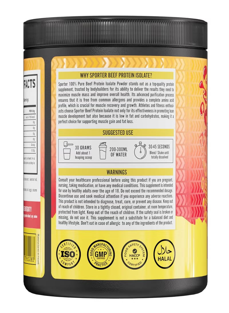 Sporter Beef Protein Isolate Raspberry Mango, Hydrolyzed Beef Protein Powder with Complete Amino Acid Profile & High Protein Content 540g