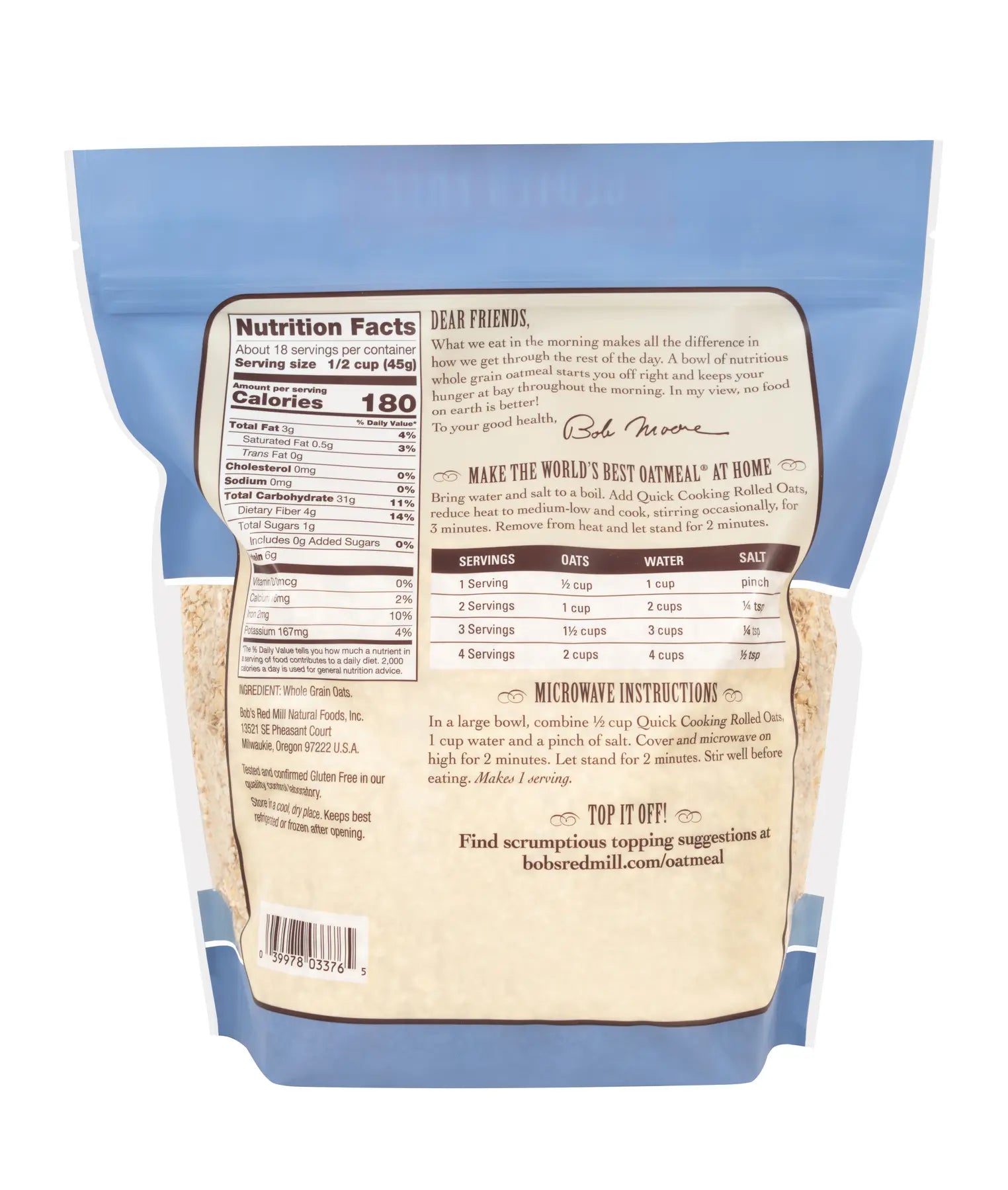 Bob's Red Mill Quick Cooking Rolled Oats - Gluten Free - 794g