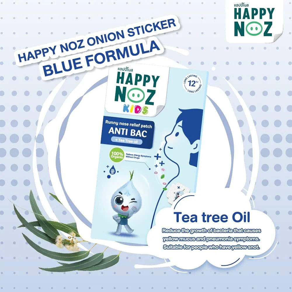 Happy Noz Onion Sticker - Blue Formula Anti Bac with Tea Tree Oil Safe for baby 0+ 6 pcs