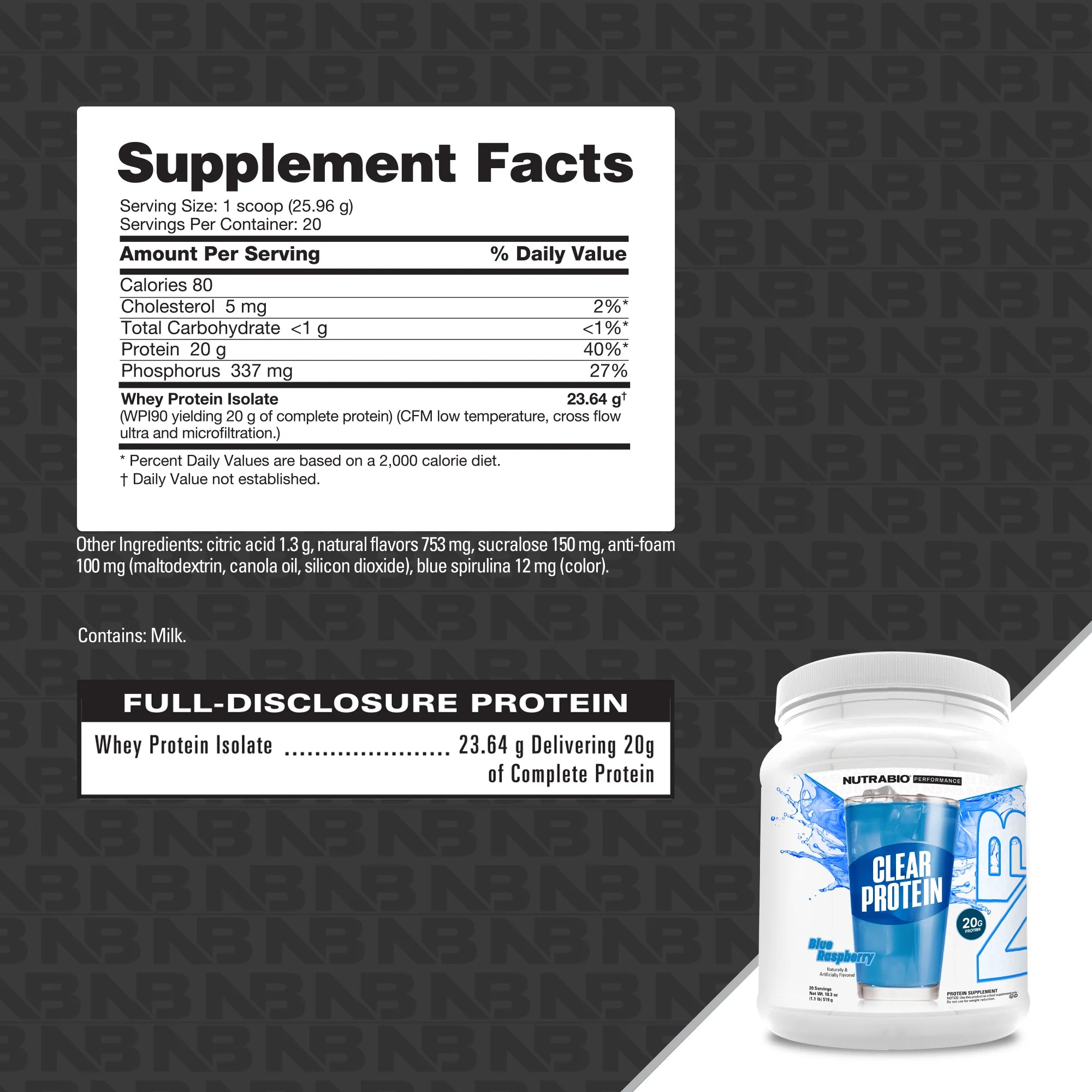NutraBio Performance Clear Protein Blue Raspberry 519g