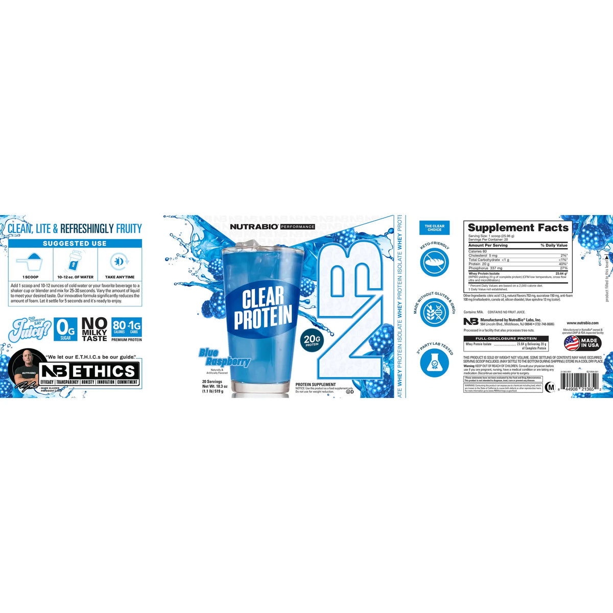 Blue Raspberry Protein 2o NutraBio Performance Clear Protein Blue Raspberry 519g – Healthland Co.