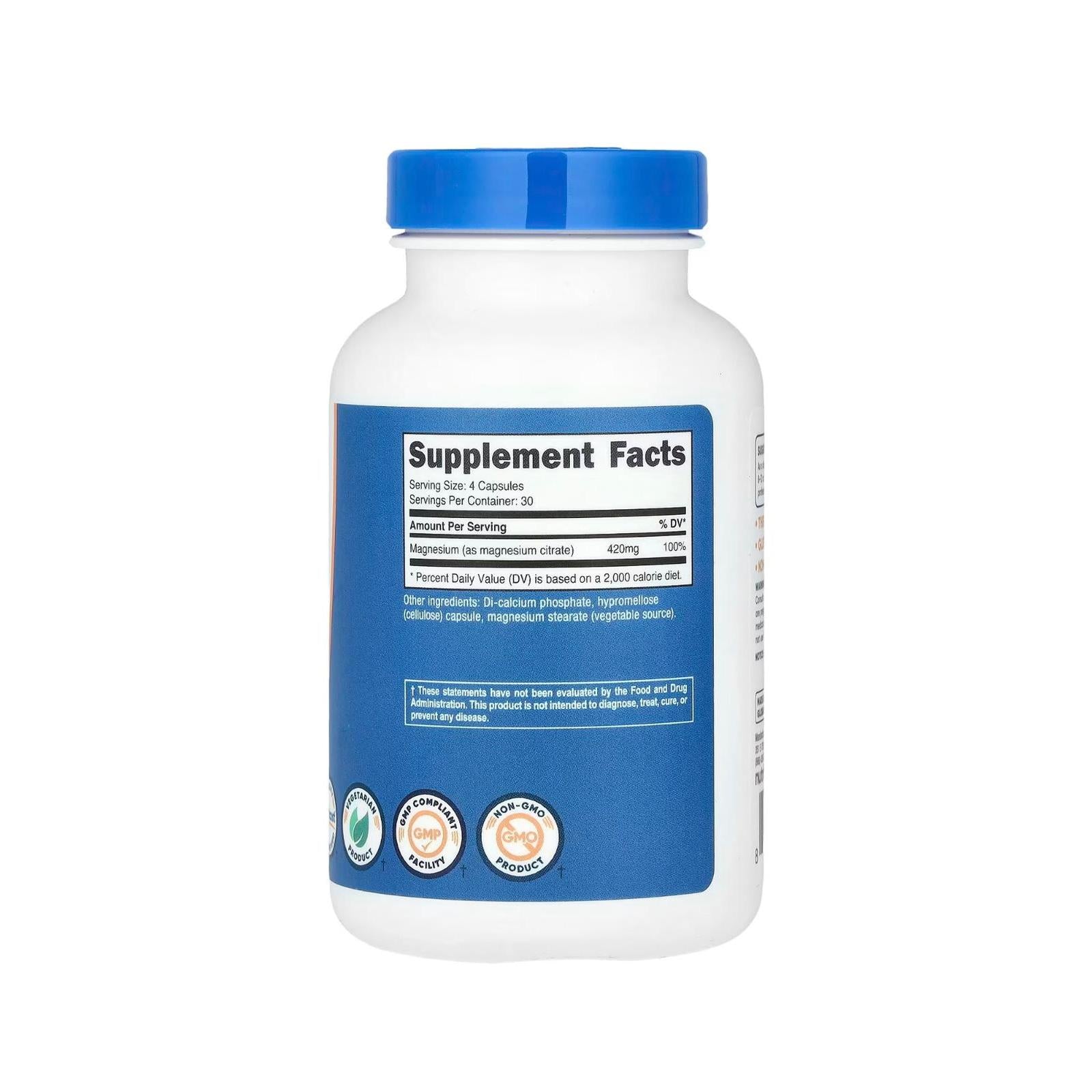 نيوتريكوست سترات المغنيسيوم 420 مجم، 120 كبسولة نباتية خالية من الغلوتين، مكمل غذائي غير معدّل وراثيًا