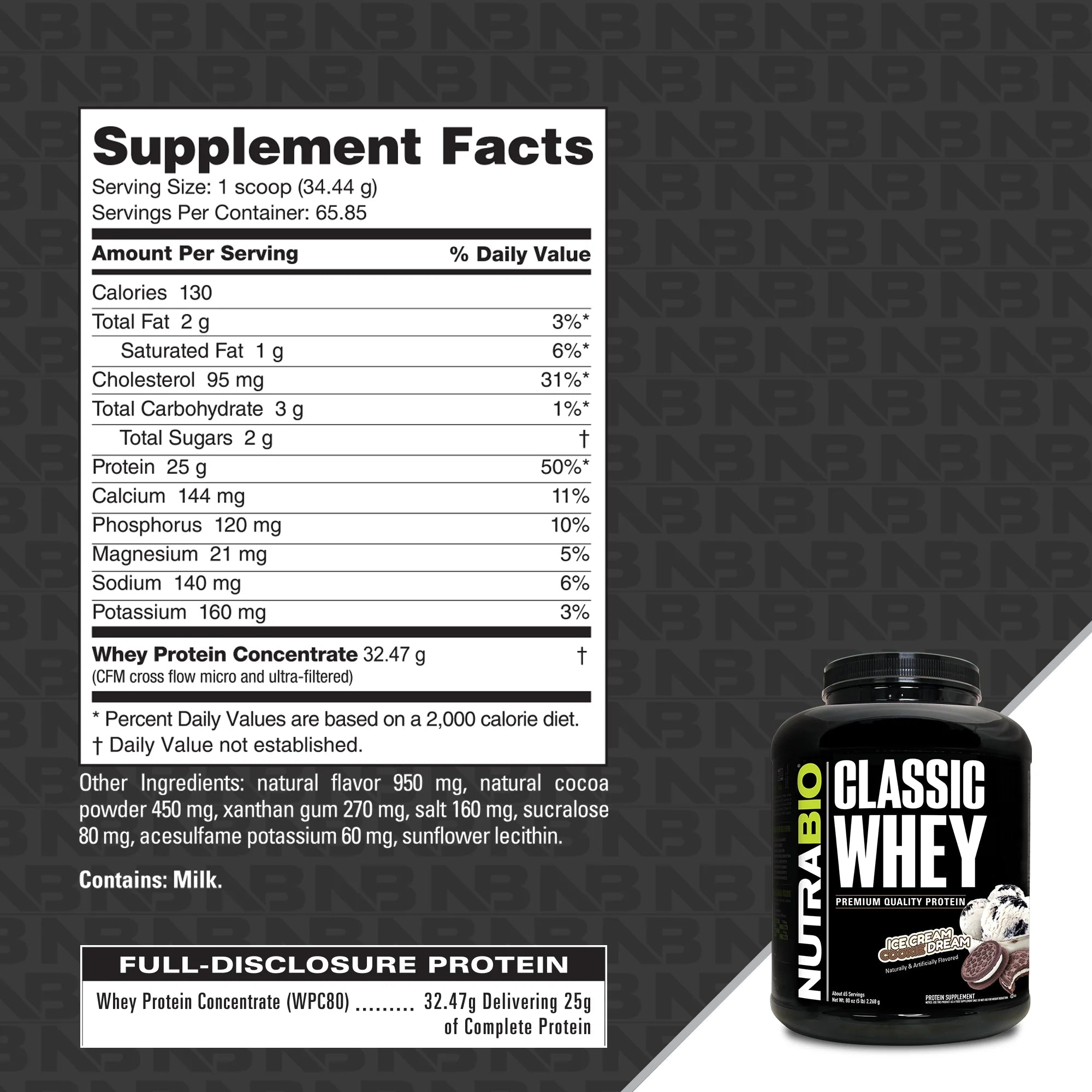 NutraBio Classic Whey Protein Powder Ice Cream Cookie Dream, 2.2 Kg