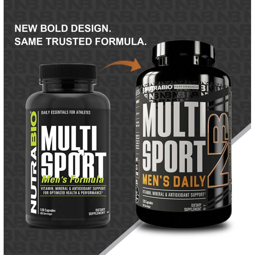 NutraBio MultiSport Men's Multivitamin and Minerals Formula 120 Veggie Caps