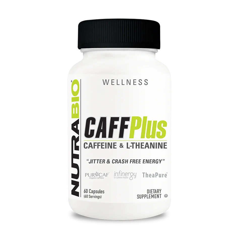 NutraBio CaffPlus Dual Source Caffeine with Theanine 60 Vegetable Capsules