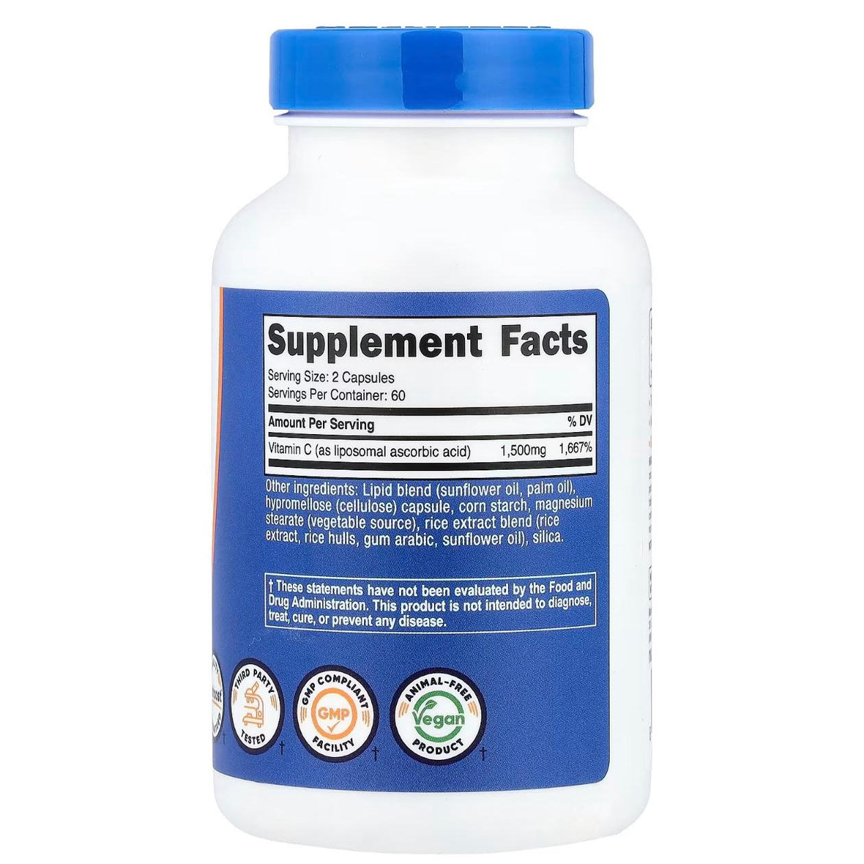 Nutricost Liposomal Vitamin C 1500mg 120 Vegan Capsules GMO-Free, Gluten-Free, 60 Servings