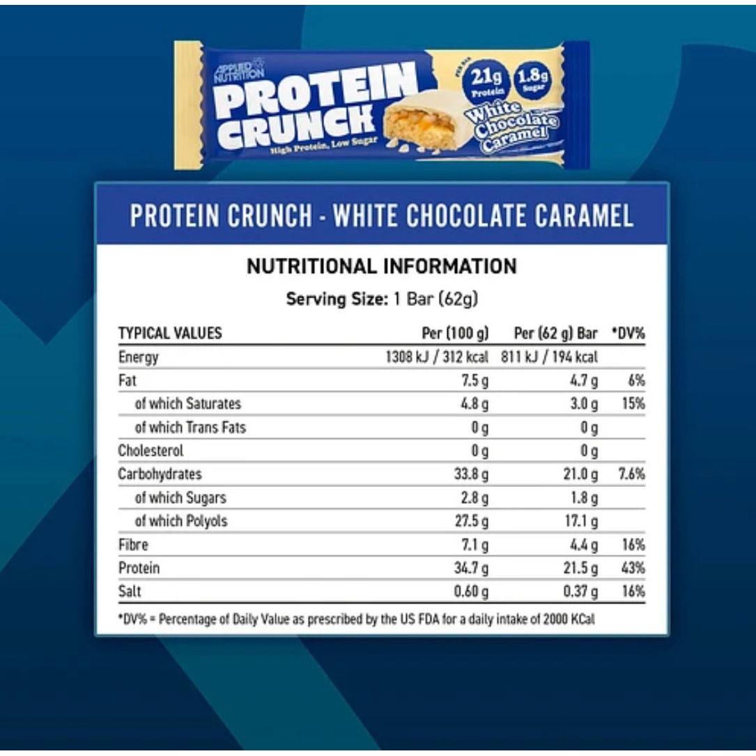 أبلايد نيوتريشن بروتين بار بروتين كرانش 21 جم بروتين منخفض السكر شوكولاتة بيضاء بالكراميل 62 جم