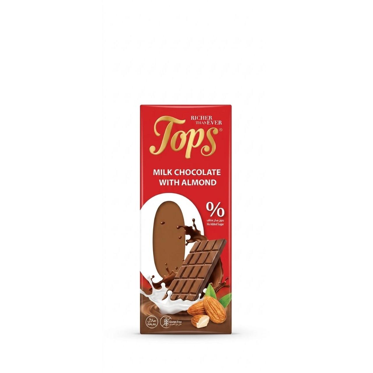 Tops 0% No Added Sugar Milk Chocolate with Almond - 50g