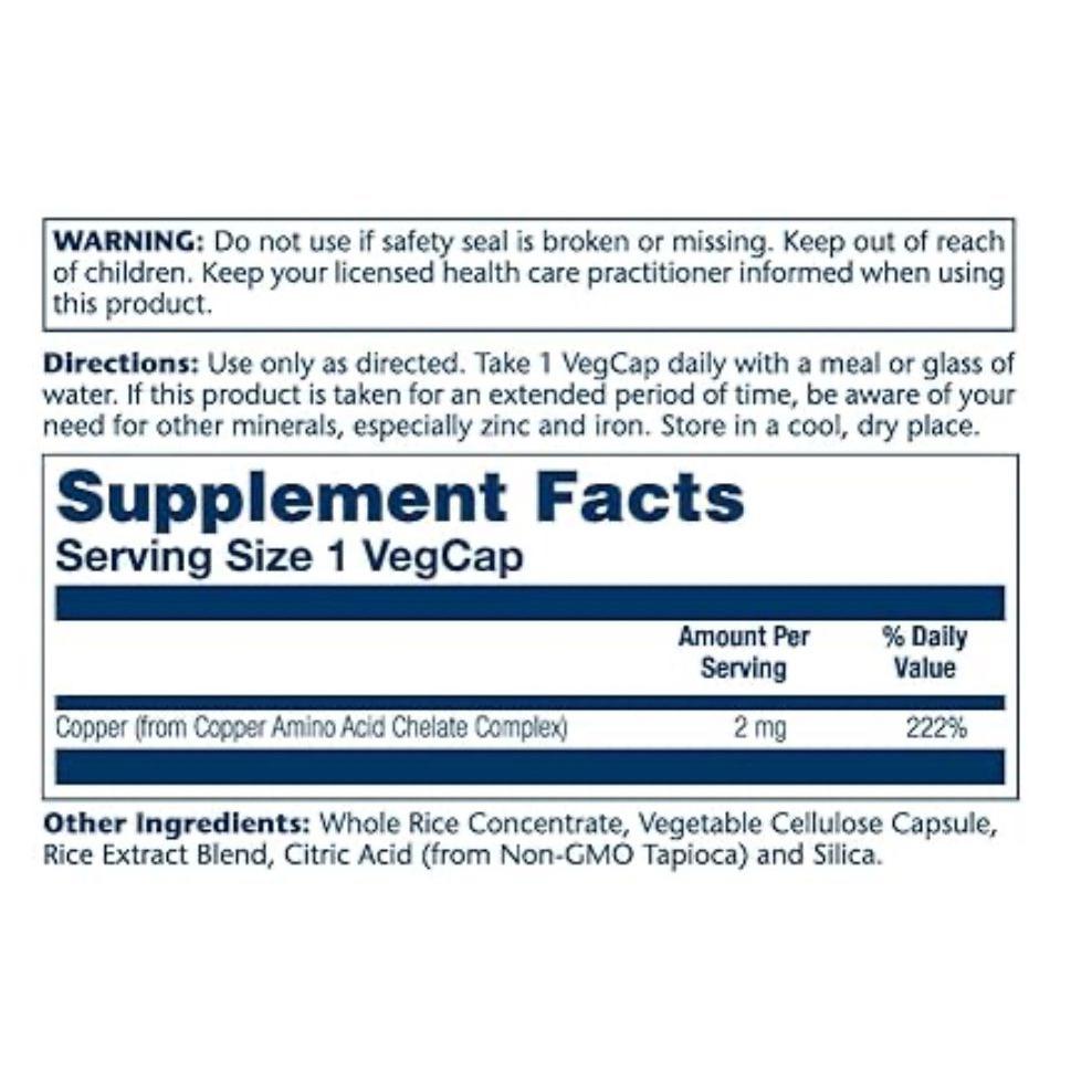 Solaray Copper 2mg 100 Vegetable Capsules
