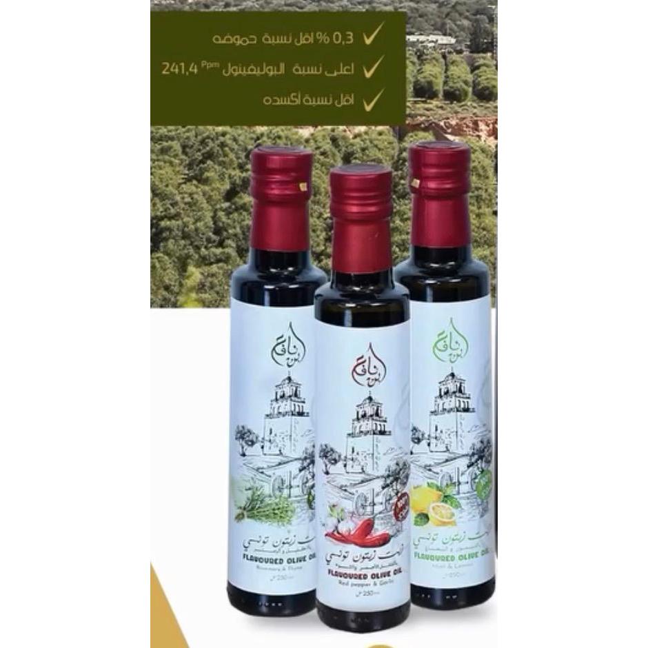 بن نافع زيت زيتون تونسي عضوي بكر ممتاز بنكهة النعناع والليمون بنكهة الليمون 250 مل