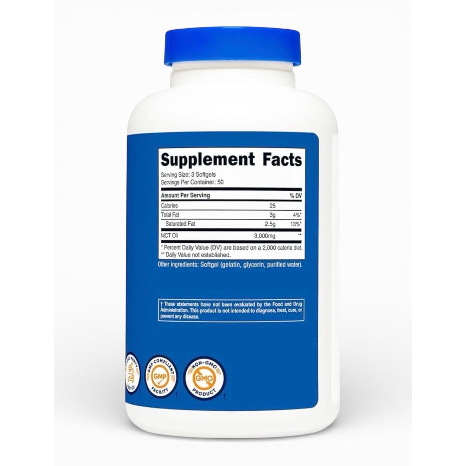 NUTRICOST MCT Oil, MCT Oil Softgels - 3000 MG Per Serving | 150 Softgels | 50 SERVINGS Dietary