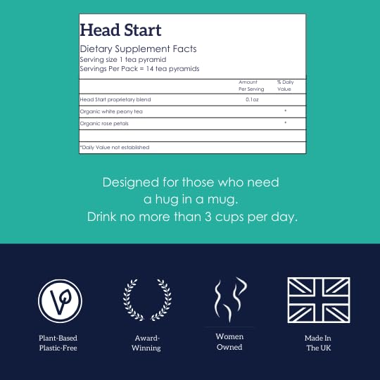 هوت تيا ماما هيد ستارت هيد ستارت شاي أبيض ومزيج أعشاب الورد كافيين بطيء الإطلاق إل-ثيانين 21 جم 14 كيس شاي قابل للتحلل