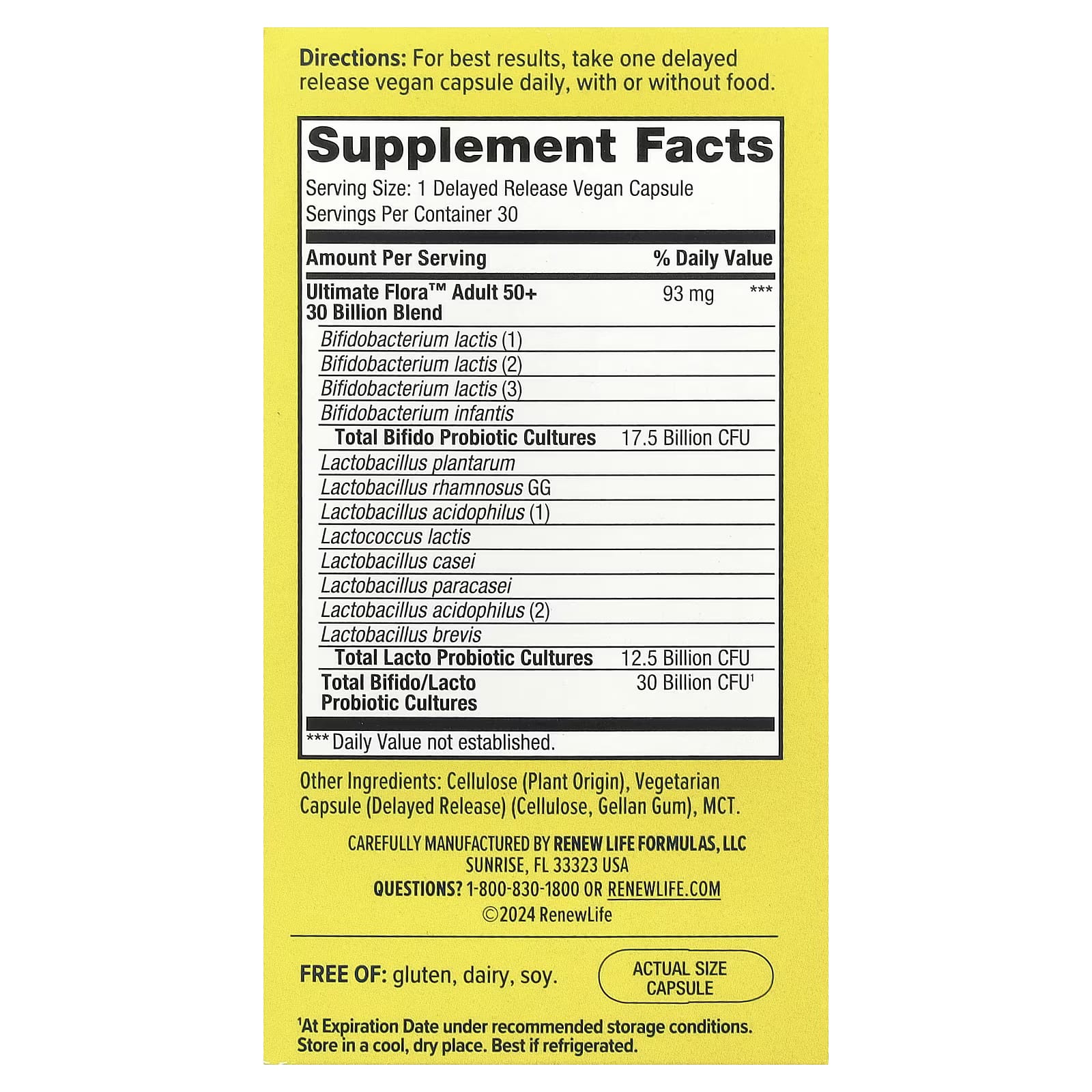 Renew Life Probiotics Adult 50+ Gut Health 30 billion 30 Vegetarian Capsules