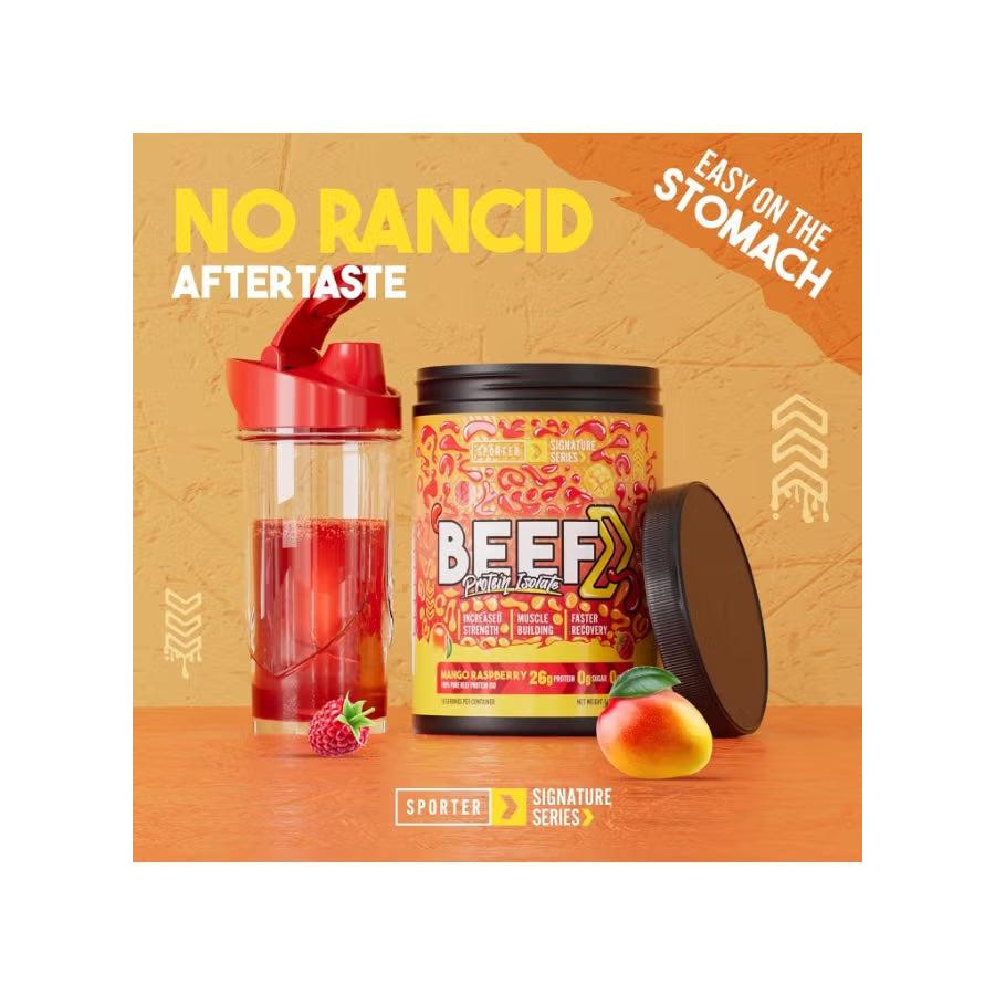 Sporter Beef Protein Isolate Raspberry Mango, Hydrolyzed Beef Protein Powder with Complete Amino Acid Profile & High Protein Content 540g