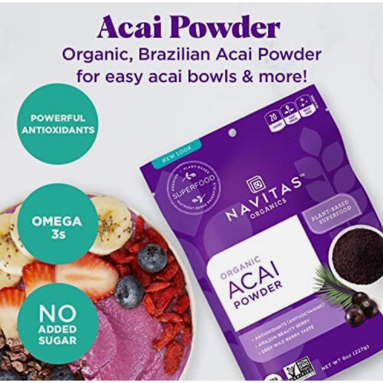 مسحوق توت الآساي العضوي من نافيتاس أورجانيكس، 227 غرام