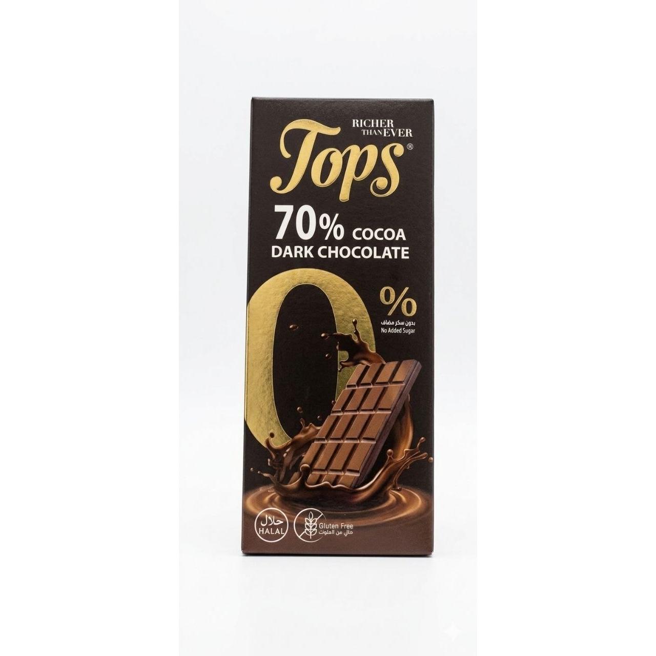 Tops 0% No Added Sugar 70% Cocoa Dark Chocolate - 50g