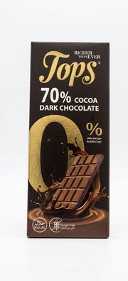 Tops 0% No Added Sugar 70% Cocoa Dark Chocolate - 50g
