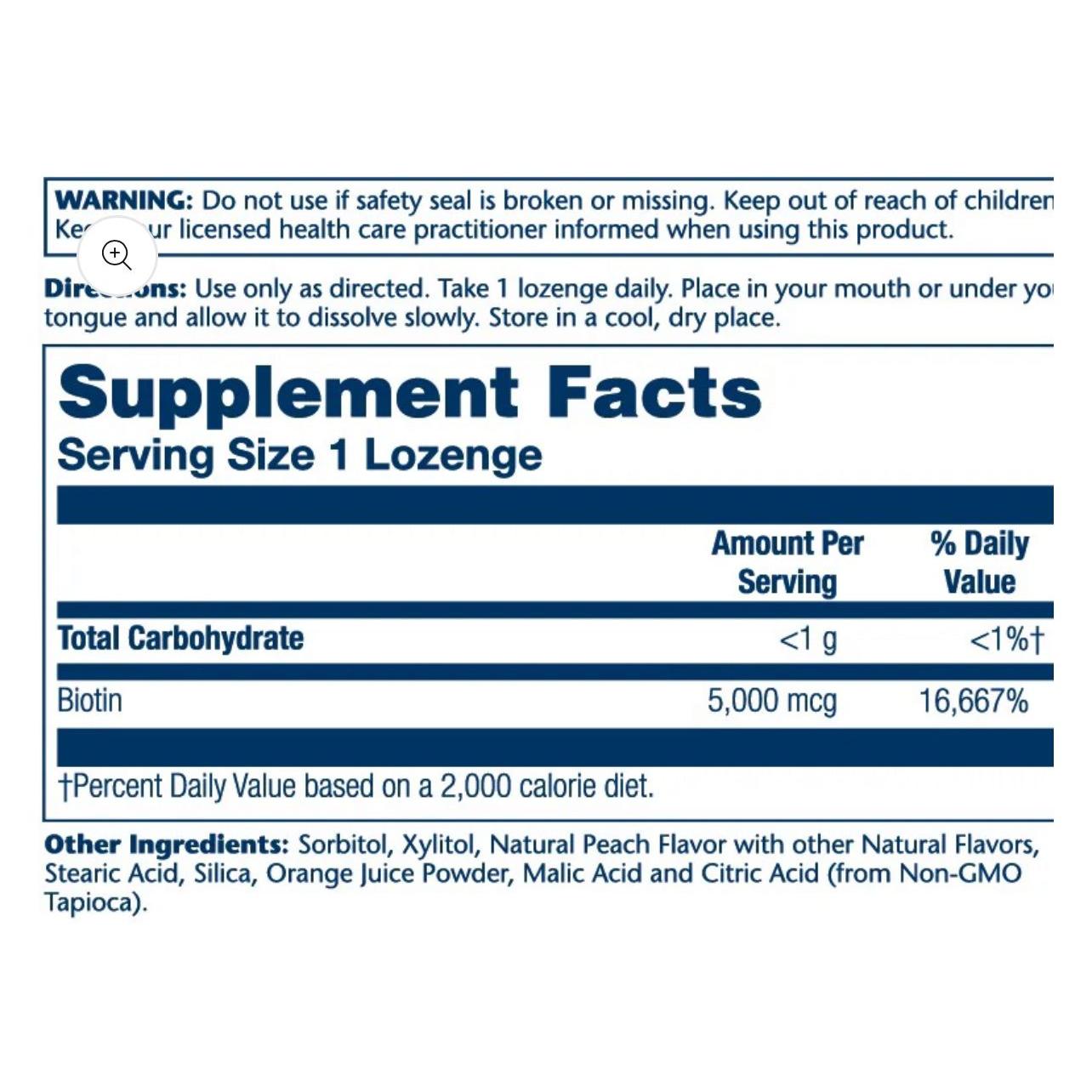 Solaray Biotin Lozenge 5000mcg (vitamin B7) 60 Lozenges