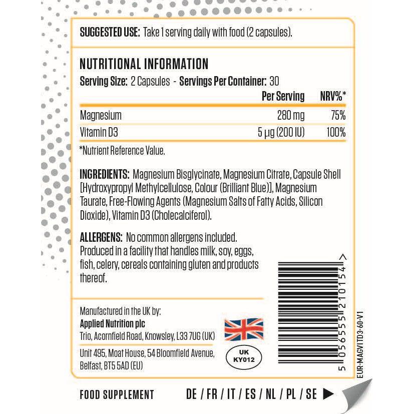 Applied Nutrition Magnesium & Vitamin D3 60 Capsules