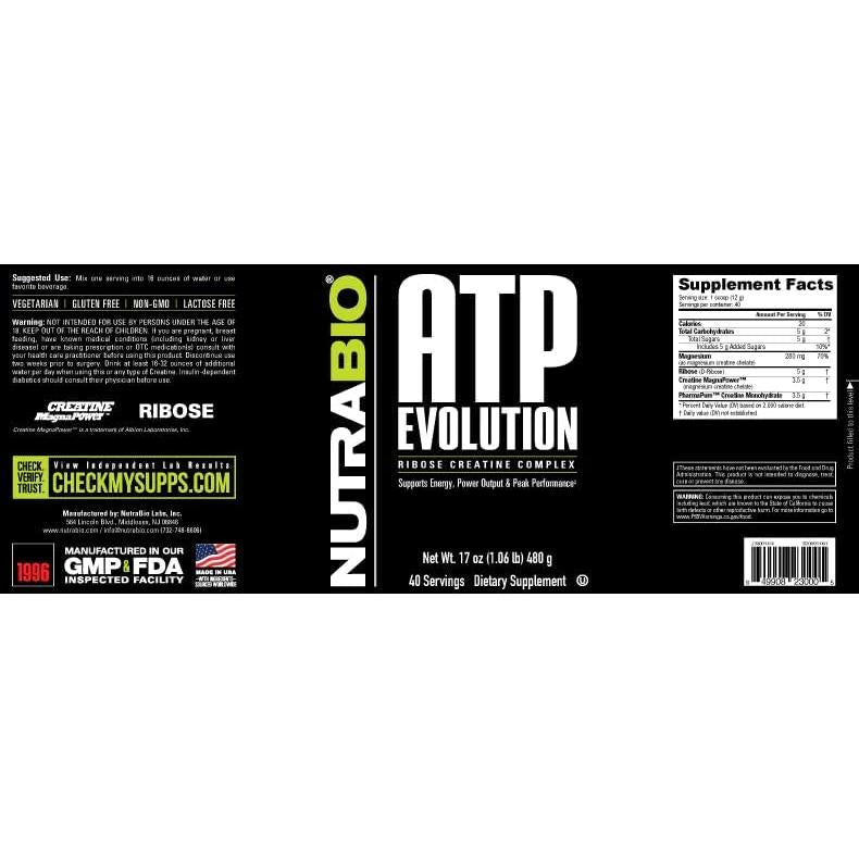 NutraBio ATP Evolution, Muscle Recovery, 500g Powder