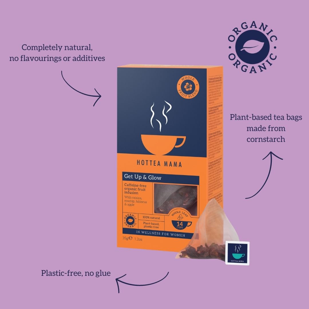 هوت تيا ماما استيقظ وتوهج مزيج فاكهة الكركديه العضوي 35 جرام 14 كيس شاي قابل للتحلل