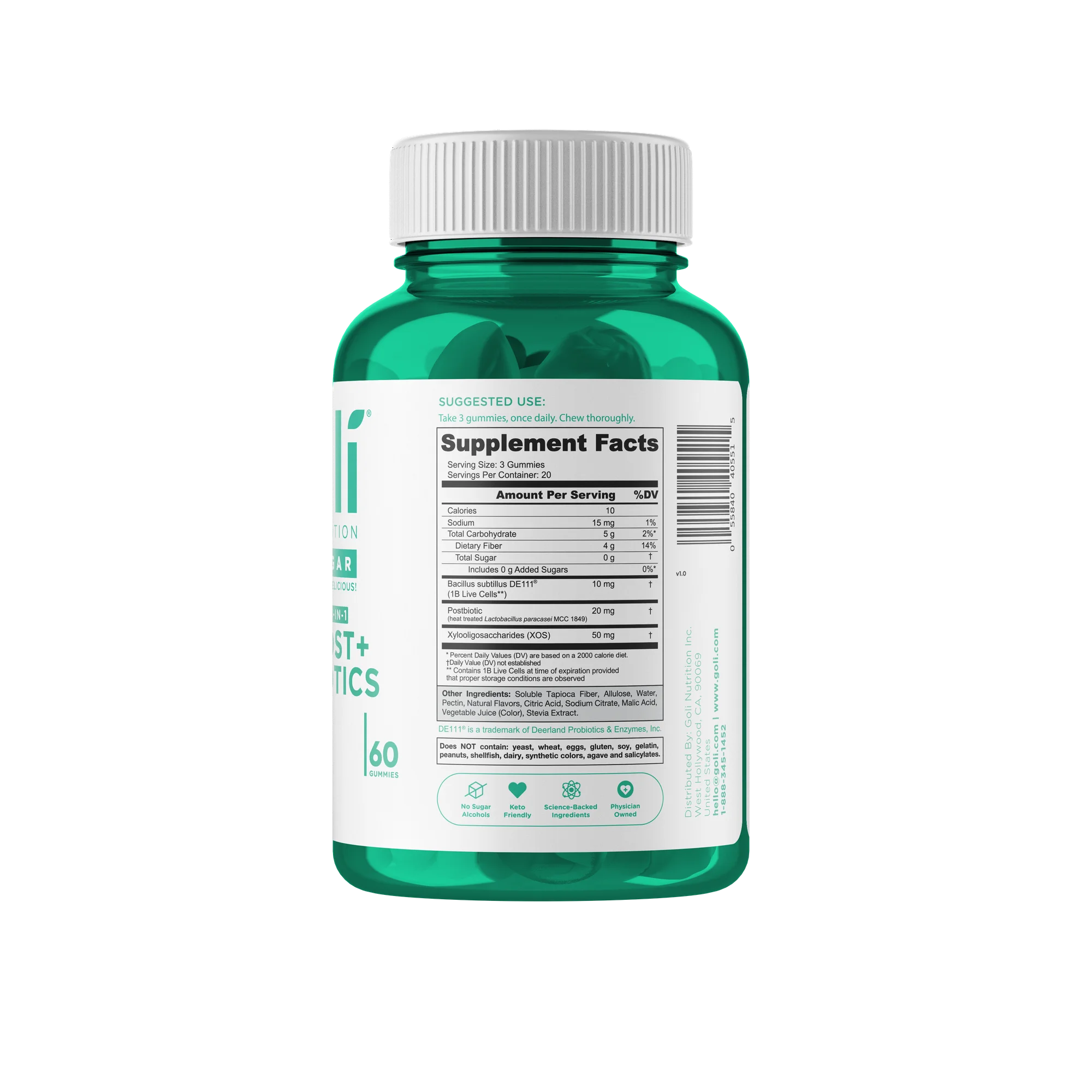 Goli Nutrition Pre Post Probiotics Zero Sugar Gummies Vegan Gluten Free Non-GMO - 60ct