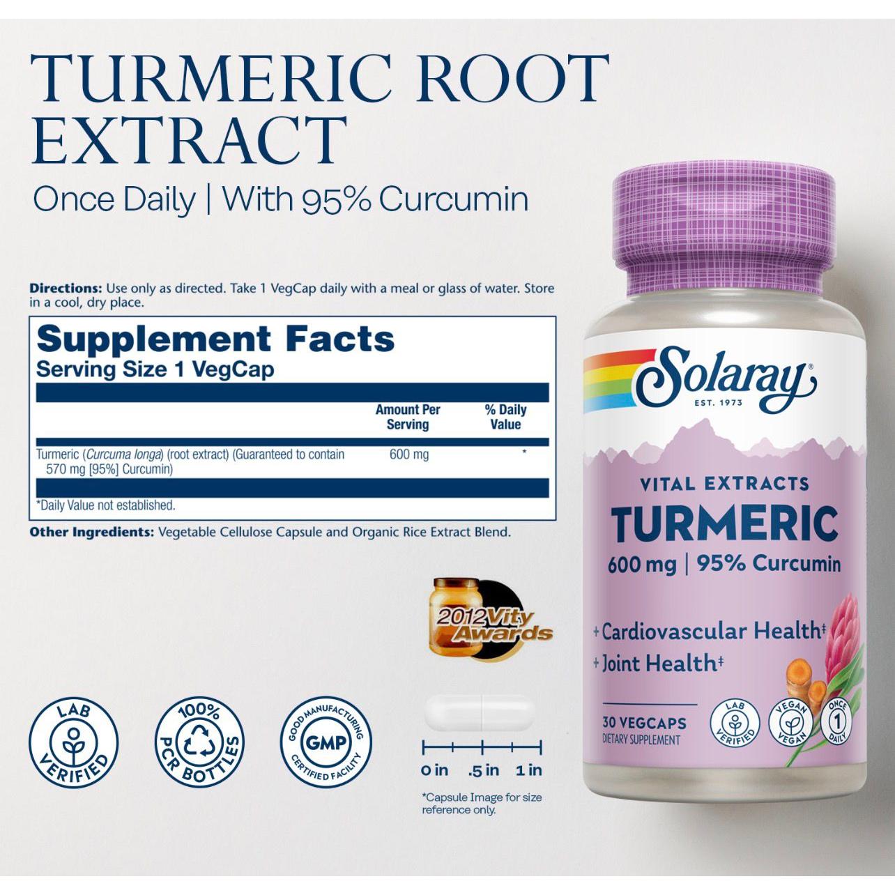 Solaray Turmeric Root Extract One Daily 600mg 30 Veg Capsules