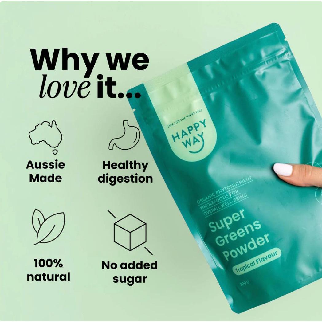 Happyway Organic Supergreens Powder Superfoods High in Chlorophyll with Probiotic and Prebiotics 200g, Keto Friendly Gluten Free and Non-GMO