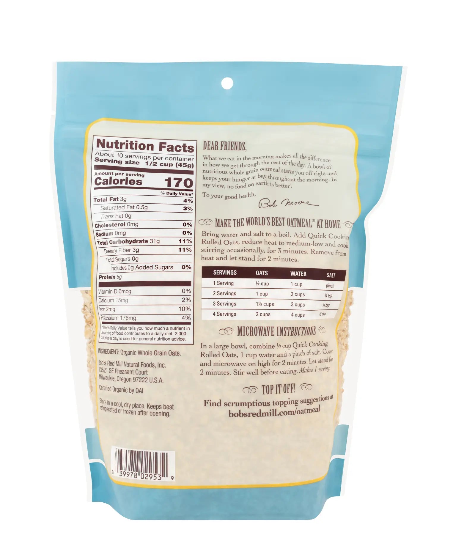 Bob's Red Mill Organic Quick Cooking Rolled Oats - 16 oz (454g)