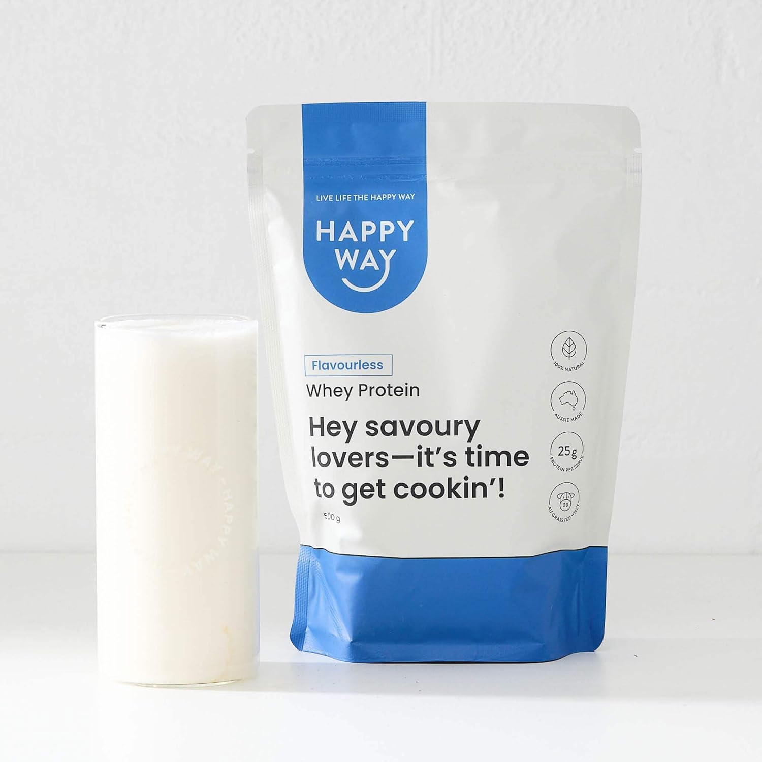 Happyway Whey Protein Powder Flavourless 500g Premium New Zealand Pasture-Fed Whey Protein, Keto Friendly Gluten Free and Non-GMO