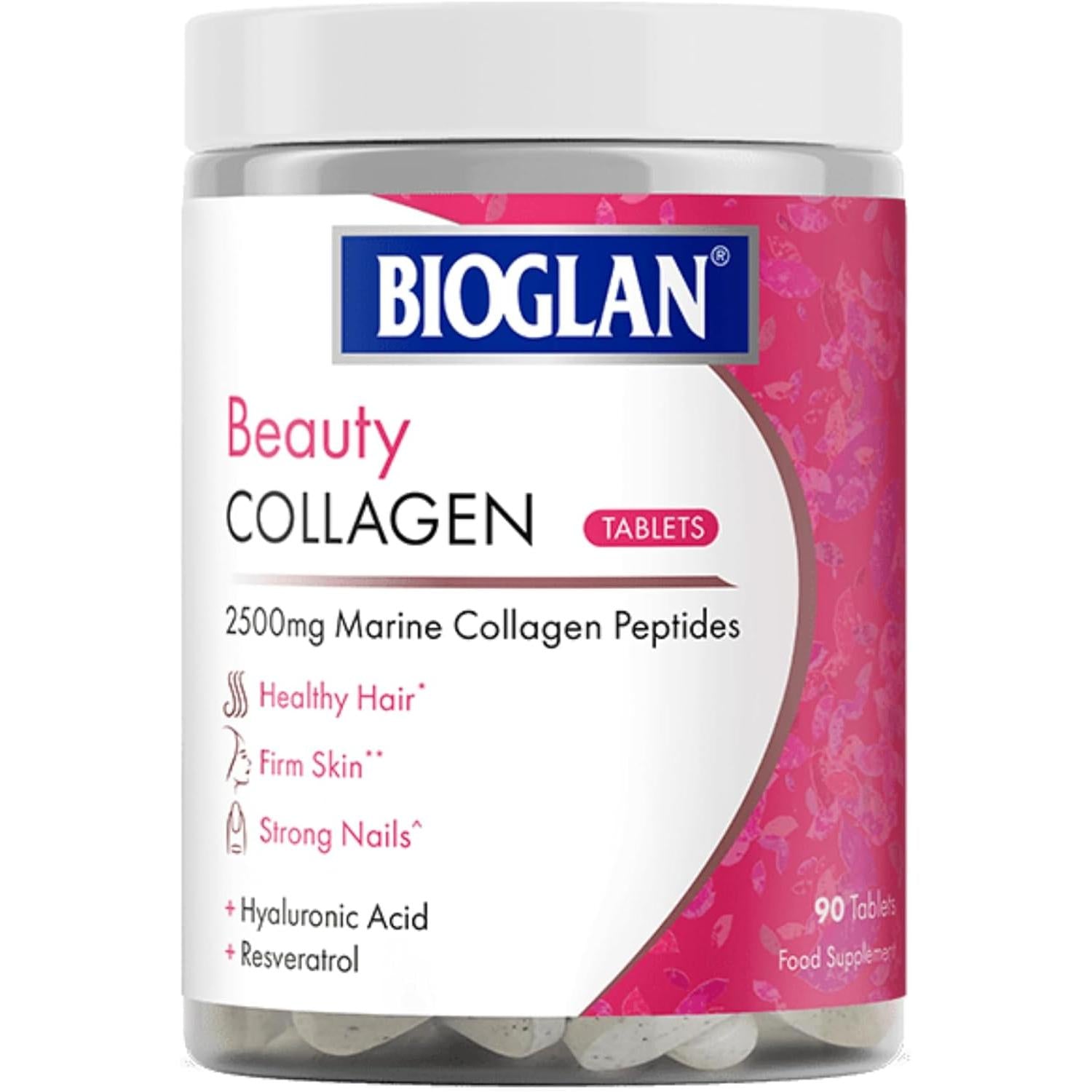 Bioglan Beauty Collagen 2500mg Marine Peptides with Hyaluronic Acid & Resveratrol 90 Tablets