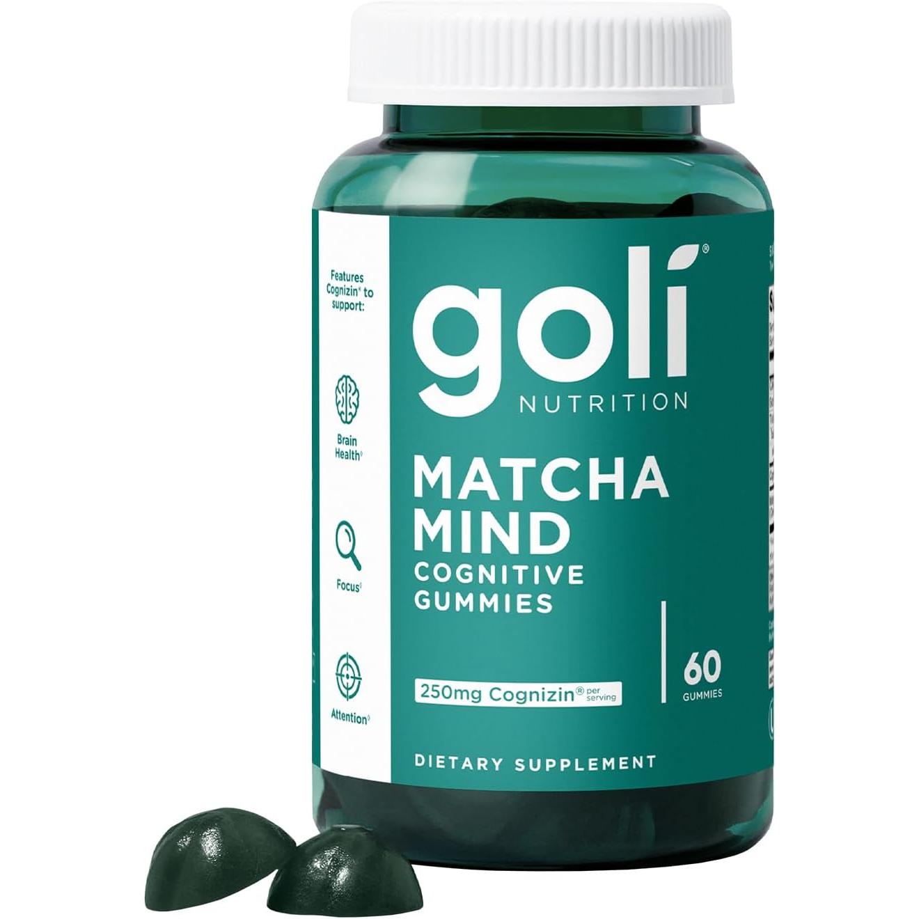 Goli Nutrition Matcha Mind Cognitive Gummies Vegan, Non-GMO, Gluten-Free & Gelatin Free - 60 gummies