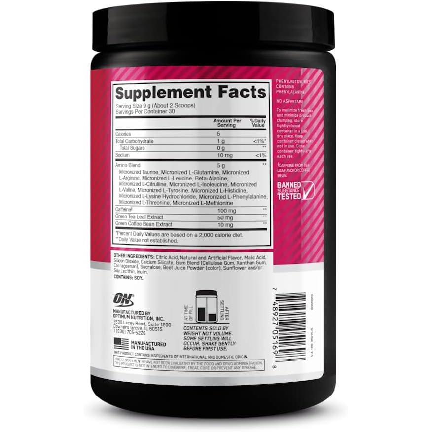 Optimum Nutrition Essential Amino Energy with Taurine, L-glutamine, and BCAAs Strawberry Lime 270g