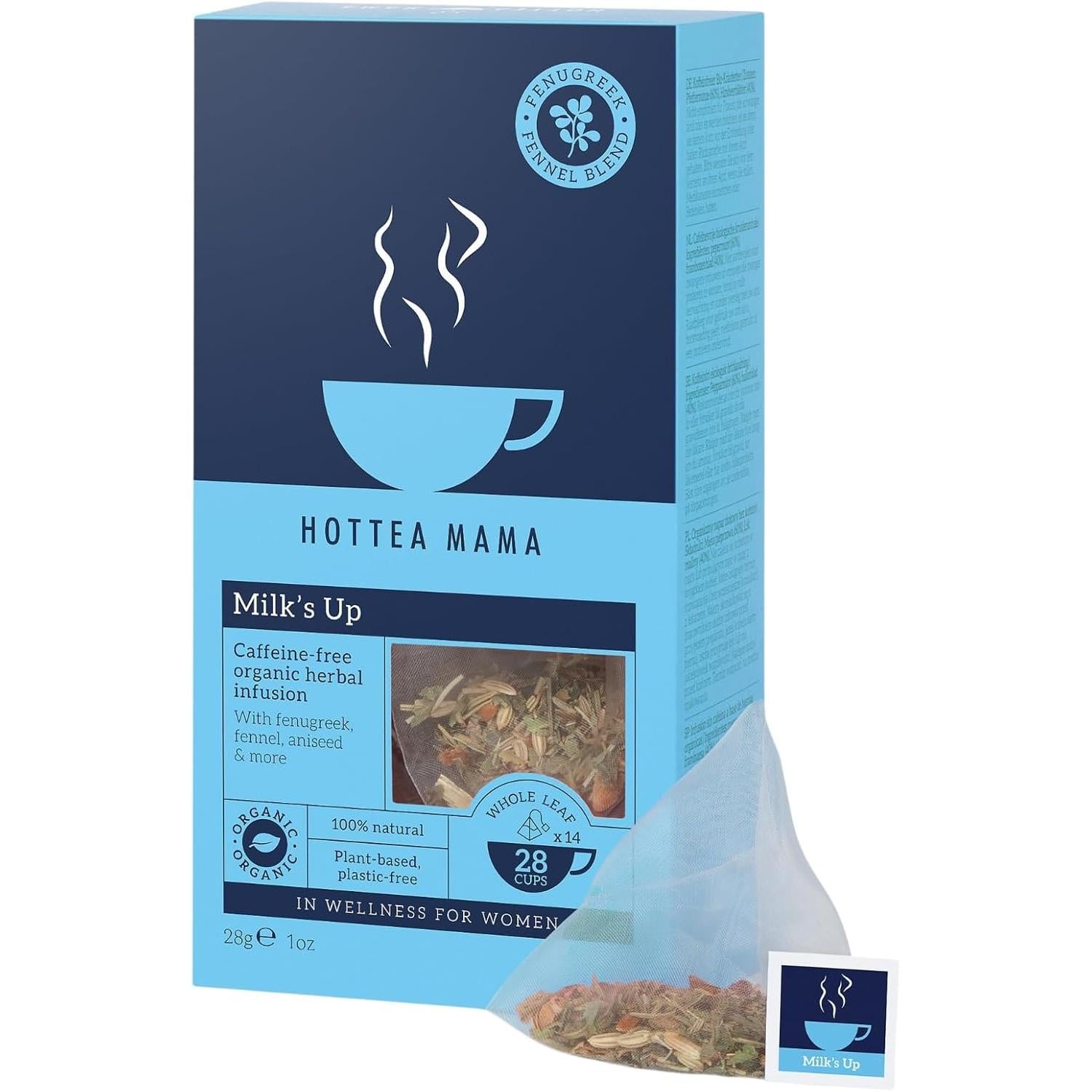 HOTTEA MAMA Milk's Up Breastfeeding & Lactation Support Tea with Organic Fenugreek & Fennel for Nursing 28g 14 bags