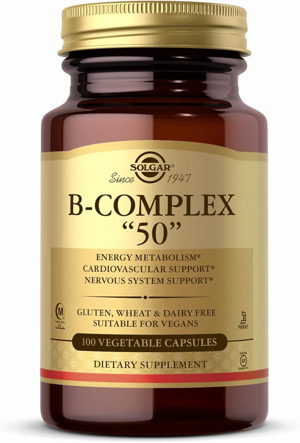 Solgar B-Complex 50 Gluten Free Dairy Free Vegan 100 Vegetable Capsules