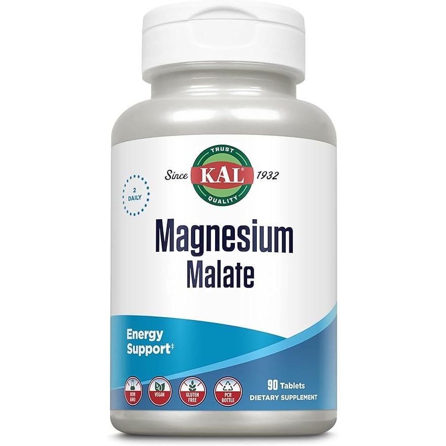 KAL Magnesium Malate 400mg Chelated Magnesium with Malic Acid Enhanced Absorption Vegan 90 Tabs