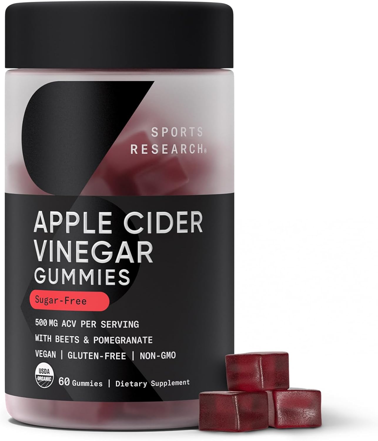 Sports Research Apple Cider Vinegar Gummies with The Mother USDA Organic 60 Vegan Gummies