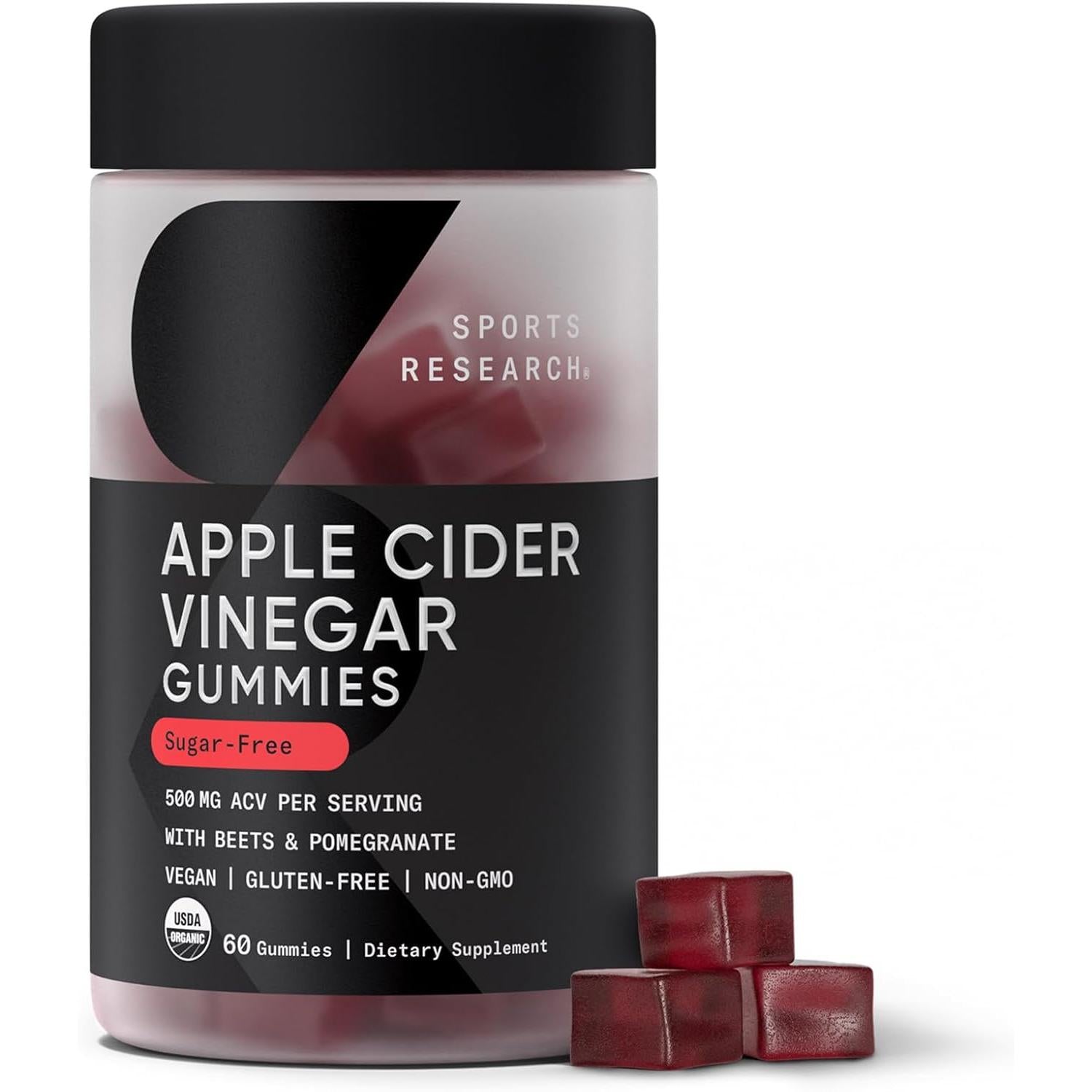 Sports Research Apple Cider Vinegar Gummies with The Mother USDA Organic 60 Vegan Gummies