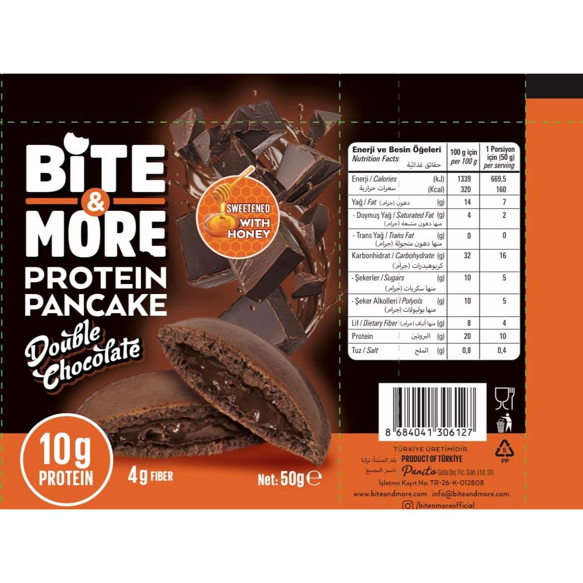 Bite & More Protein Pancake with 10g Protein Double Chocolate, Sweetened with Honey 50g