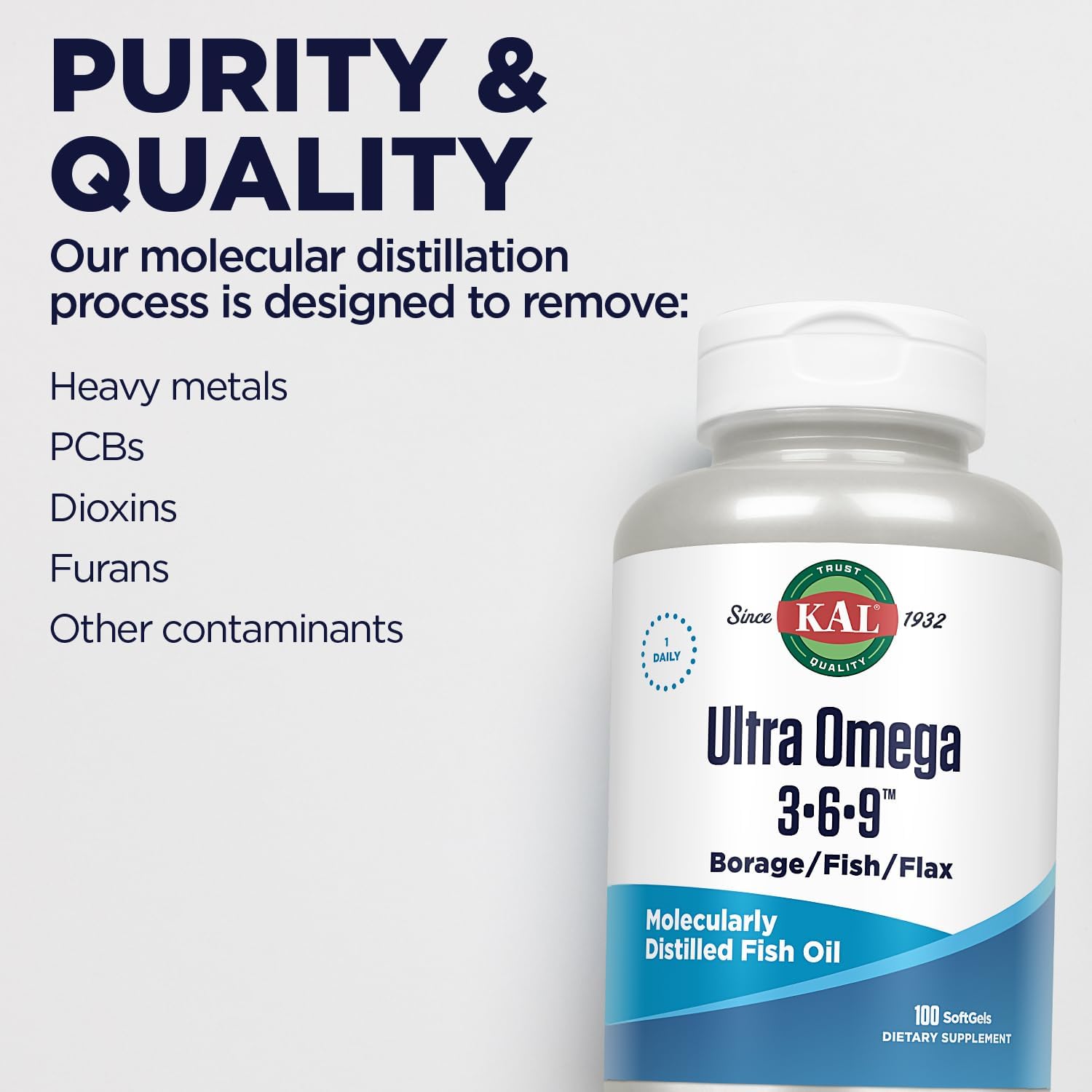 KAL Ultra Omega 3-6-9 1200mg Fish Oil with Cold Pressed Flaxseed & Borage Oil 100 Softgel